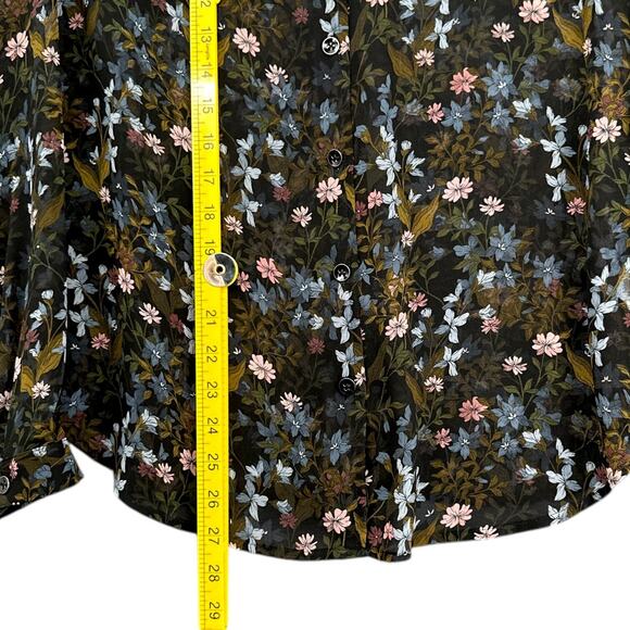 Cabi Floret Sheer Black Long Sleeve Floral‎ Ruffle Collar Button Up Shirt Medium - Picture 6 of 7